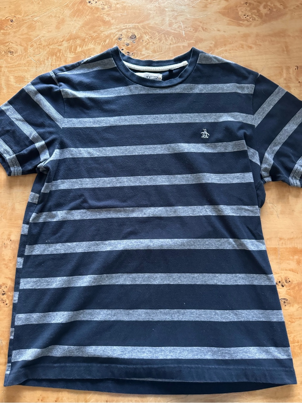 Original Penguin Navy and Light Blue Striped Crewneck Tee
